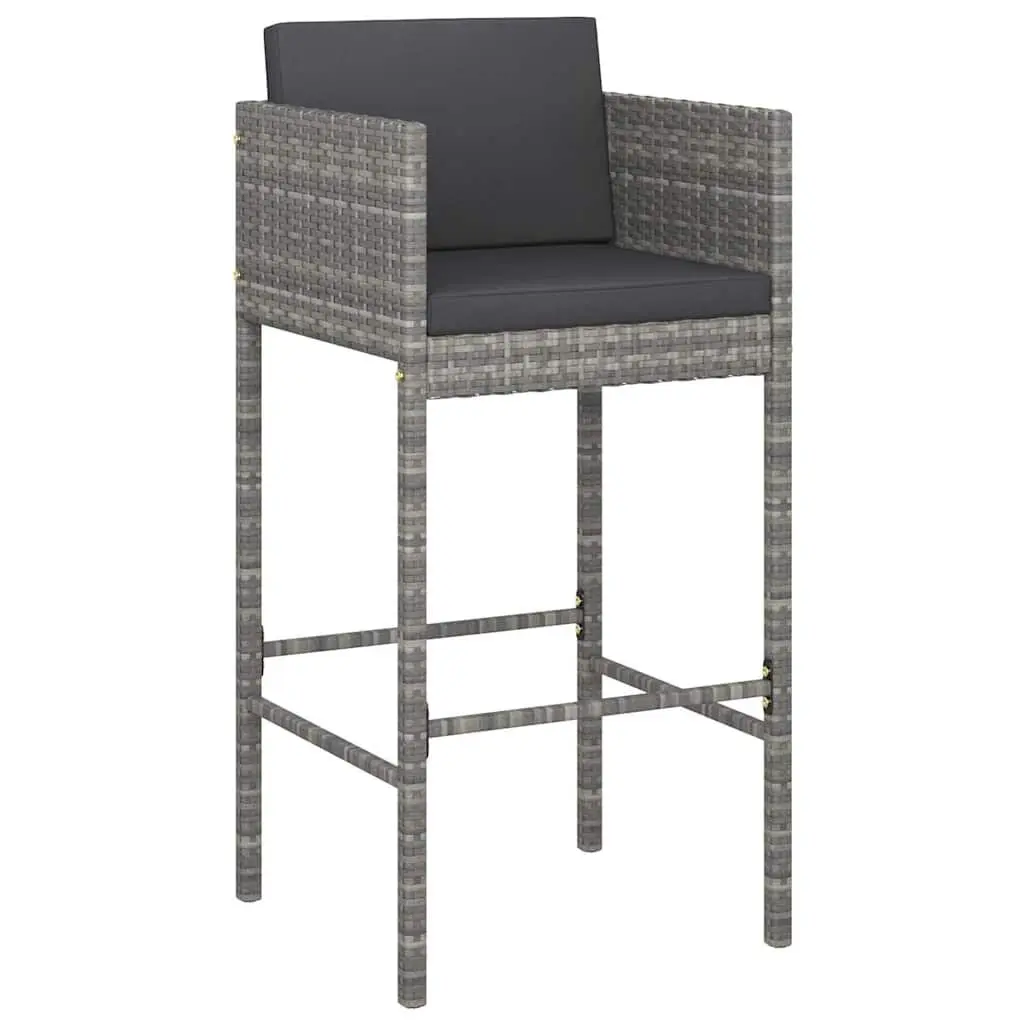 3 Piece Garden Bar Set Outdoor Cushions Grey Poly Rattan Table Stools