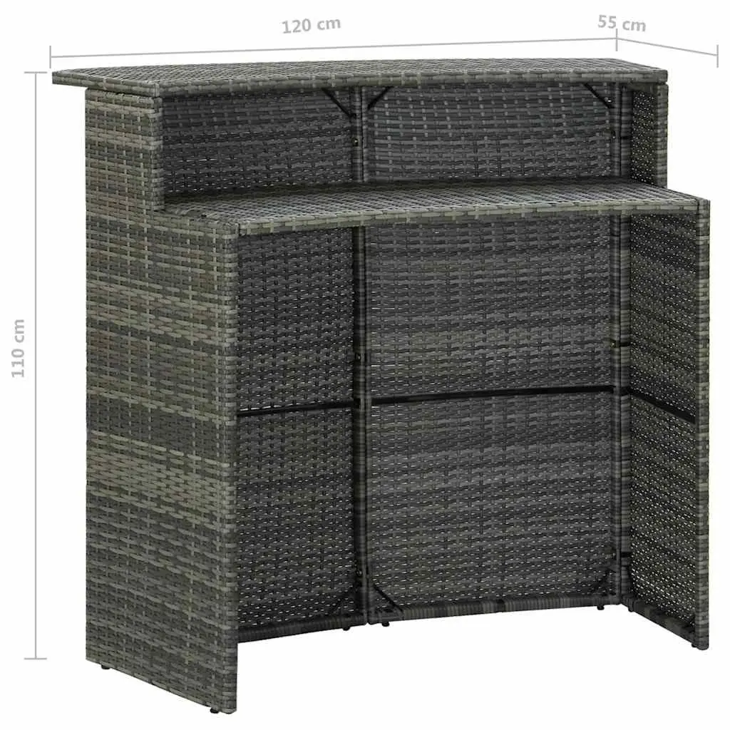 3 Piece Garden Bar Set Outdoor Cushions Grey Poly Rattan Table Stools