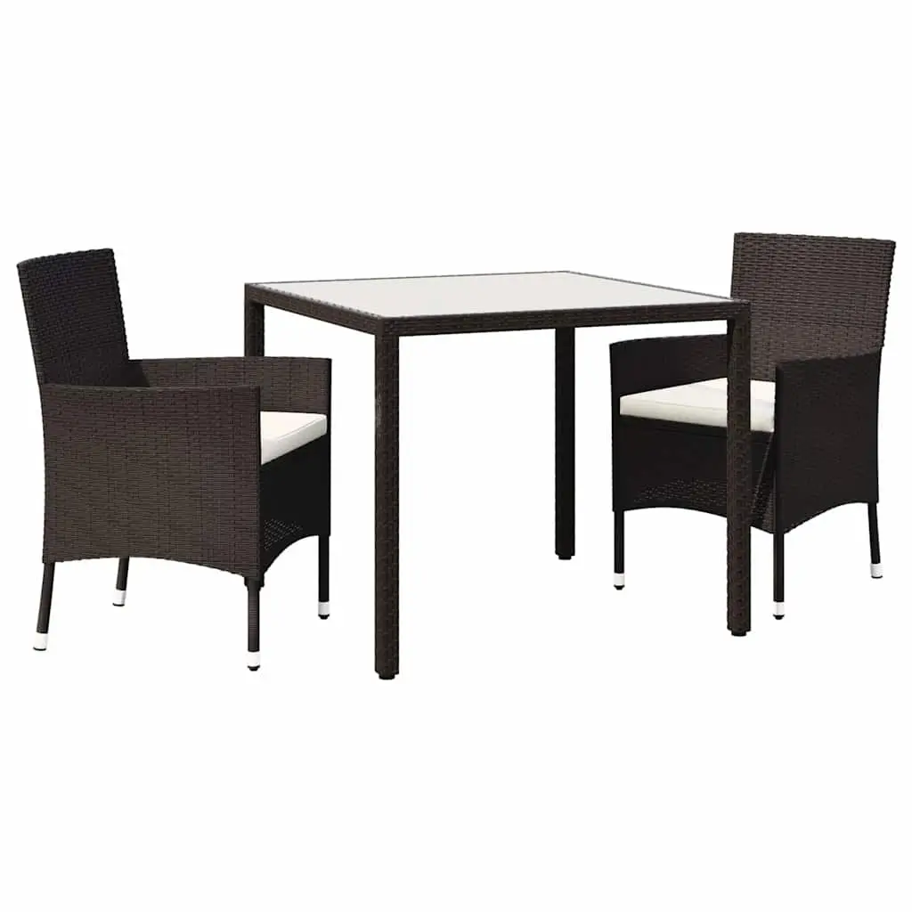 3 Piece Outdoor Dining Set Brown Rattan Garden Furniture Table Chairs