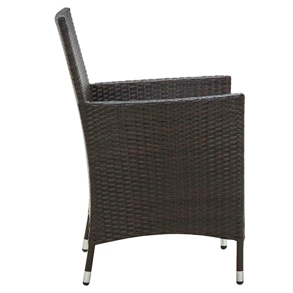 3 Piece Outdoor Dining Set Brown Rattan Garden Furniture Table Chairs