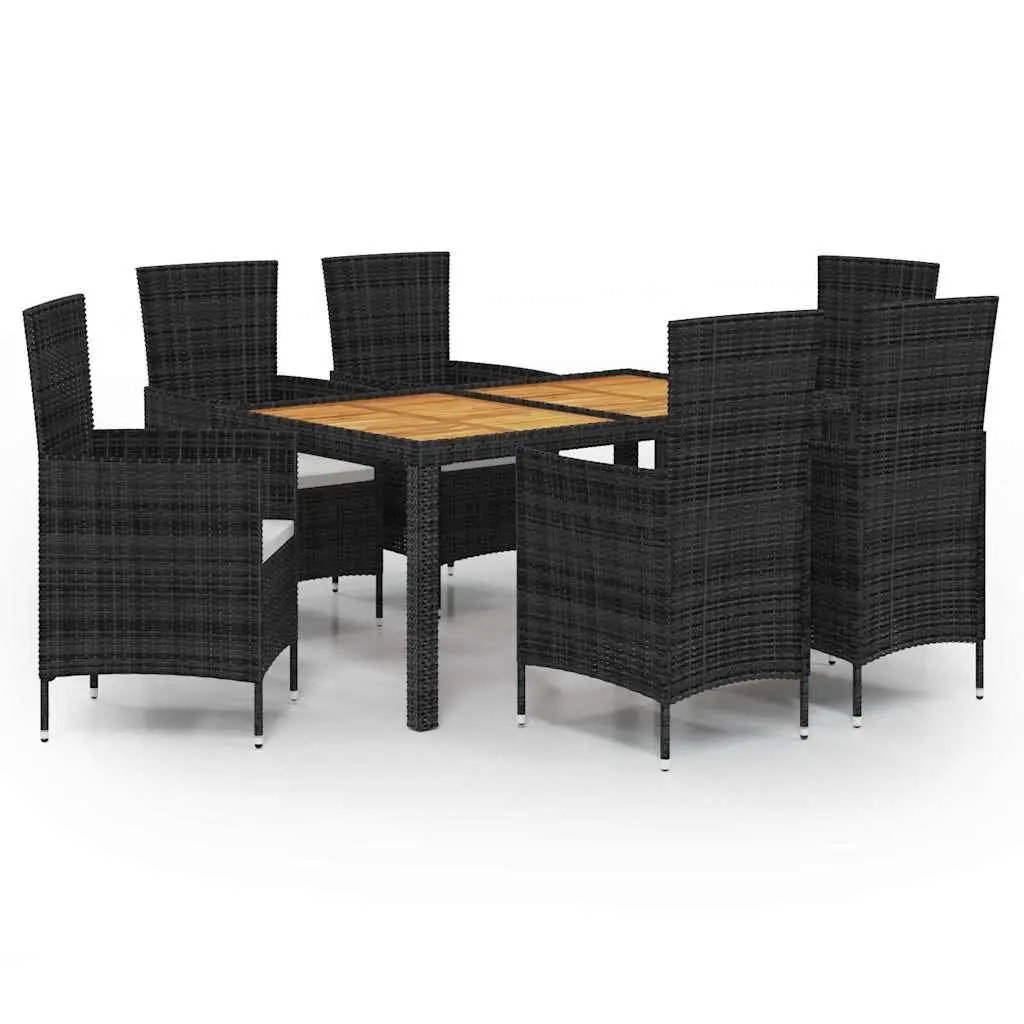 Outdoor Dining Set 7 Piece Garden Furniture Black Poly Rattan with Cushions