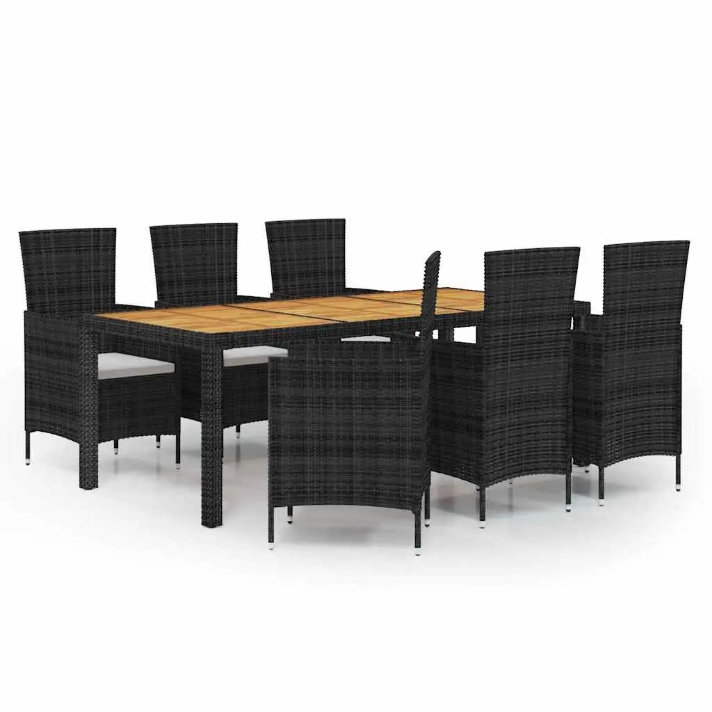 Outdoor Dining Set 7 Piece Garden Furniture Poly Rattan Black with Cushions