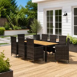 Black Poly Rattan 9 Piece Outdoor Dining Set with Removable Cushions