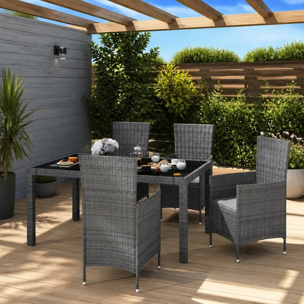 Outdoor Dining Set 5 Piece Garden Furniture Grey PE Rattan Steel Frame
