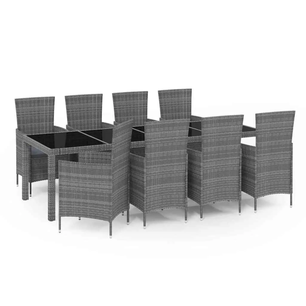 Outdoor Dining Set 9 Piece Grey Poly Rattan Garden Furniture Steel Frame