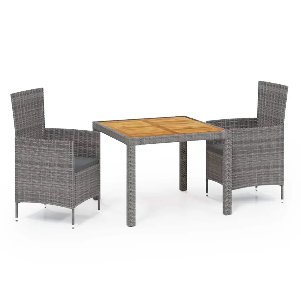 Outdoor Dining Set 3 Piece Grey Poly Rattan Garden Furniture