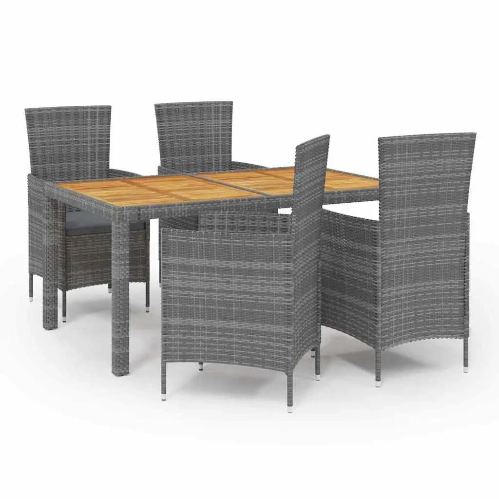 5 Piece Garden Furniture Set Outdoor Dining Grey PE Rattan Steel Frame with Cushions