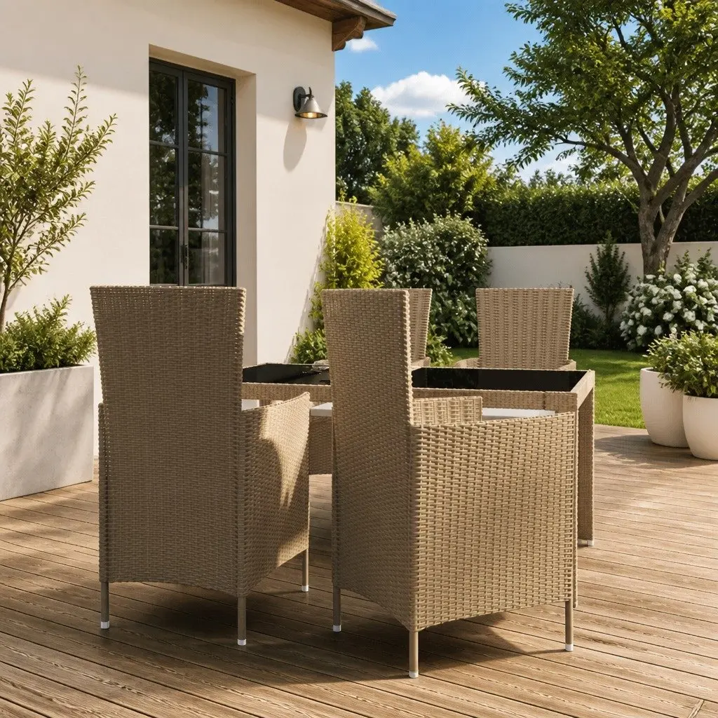 Outdoor Dining Set 5 Piece Garden Furniture Beige Poly Rattan with Cushions
