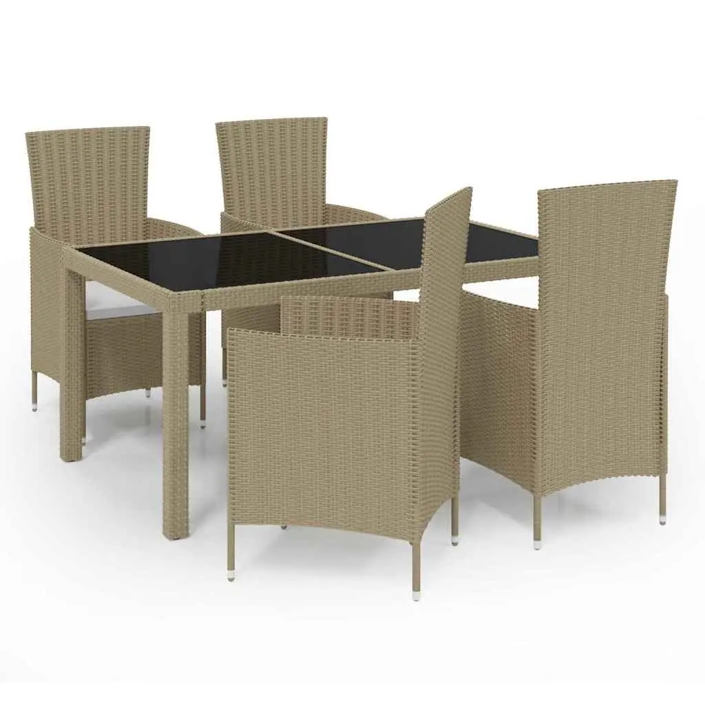 Outdoor Dining Set 5 Piece Garden Furniture Beige Poly Rattan with Cushions