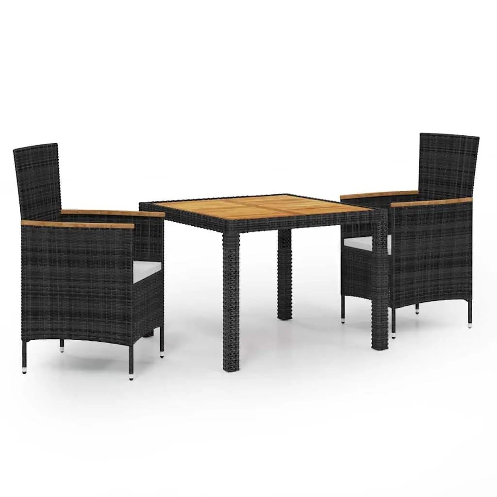 Outdoor Dining Set 3 Piece Black Poly Rattan Garden Furniture