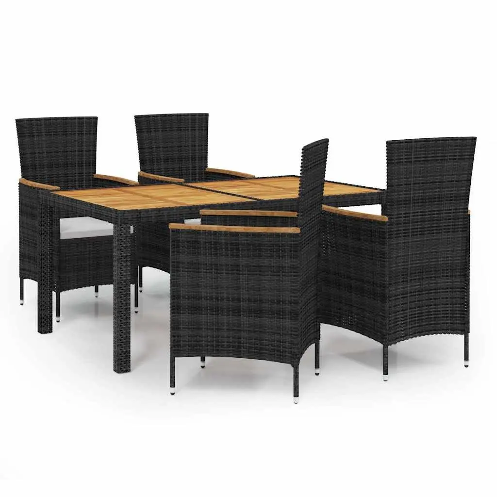 Outdoor Dining Set 5 Piece Black Poly Rattan Garden Furniture with Cushions
