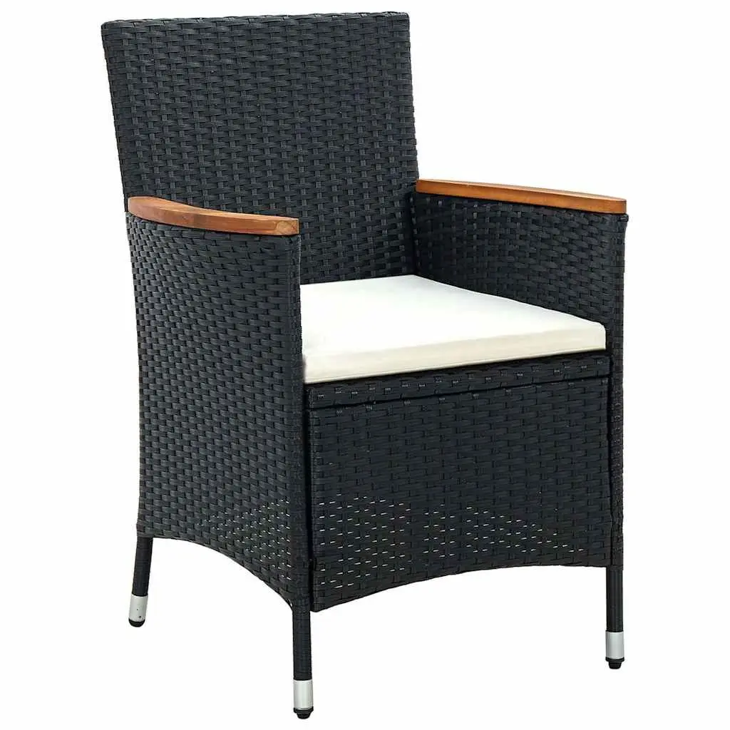 Outdoor Dining Set 7 Piece Black Rattan Garden Furniture with Cushions