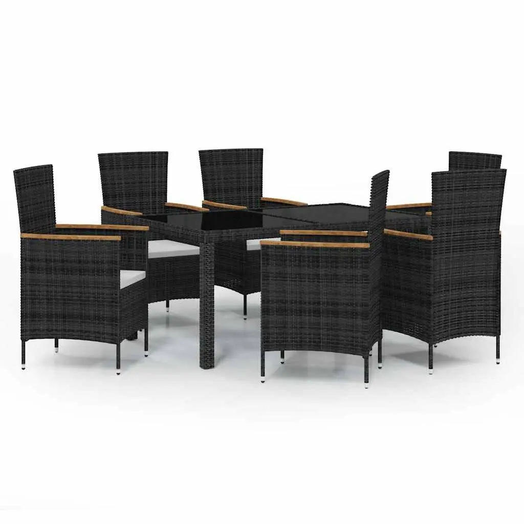 7 Piece Outdoor Dining Set Garden Furniture Table Chairs Black Poly Rattan