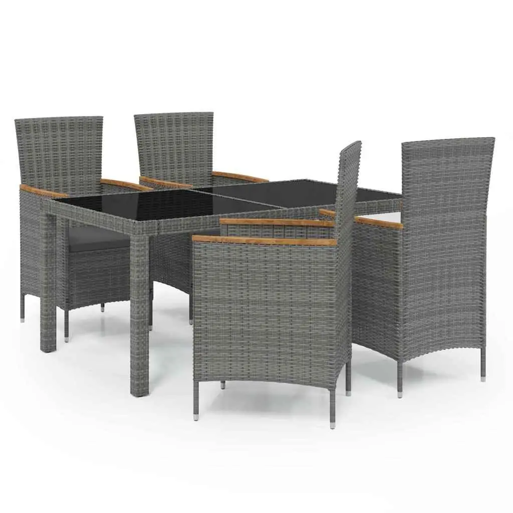 Outdoor Dining Set 5 Piece Garden Furniture Steel Frame Grey PE Rattan