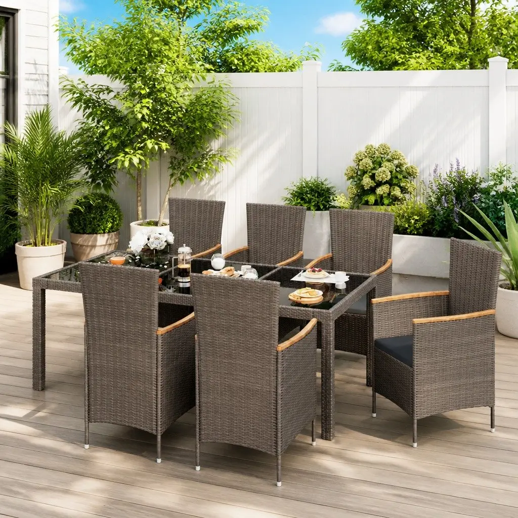 Outdoor Dining Set 7 Piece Garden Furniture Grey Cushions
