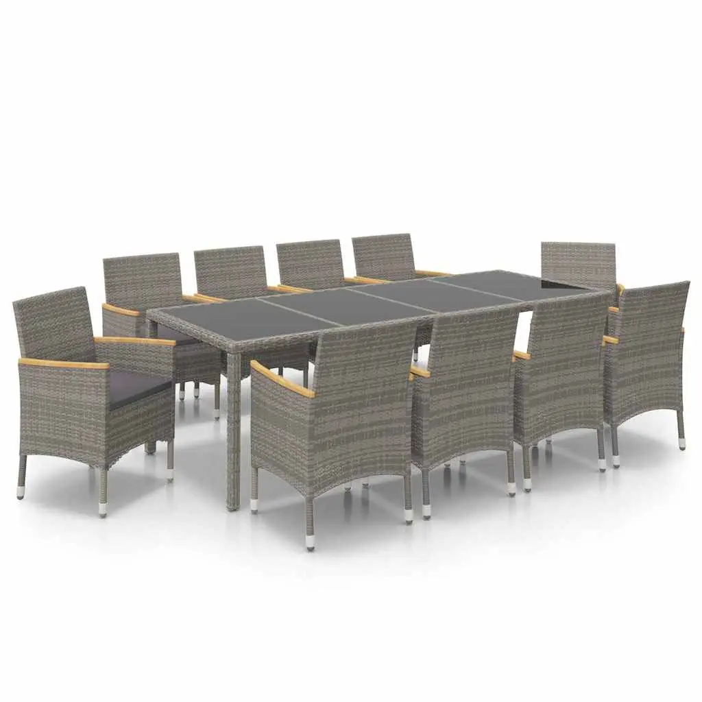 Outdoor Dining Set 11 Piece Garden Furniture Poly Rattan Grey Cushions Steel