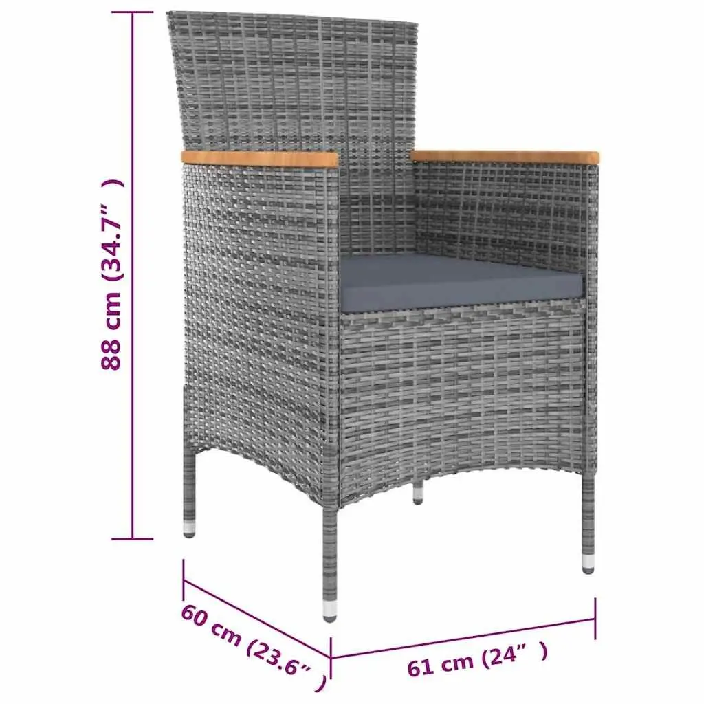 Outdoor Dining Set 11 Piece Garden Furniture Poly Rattan Grey Cushions Steel