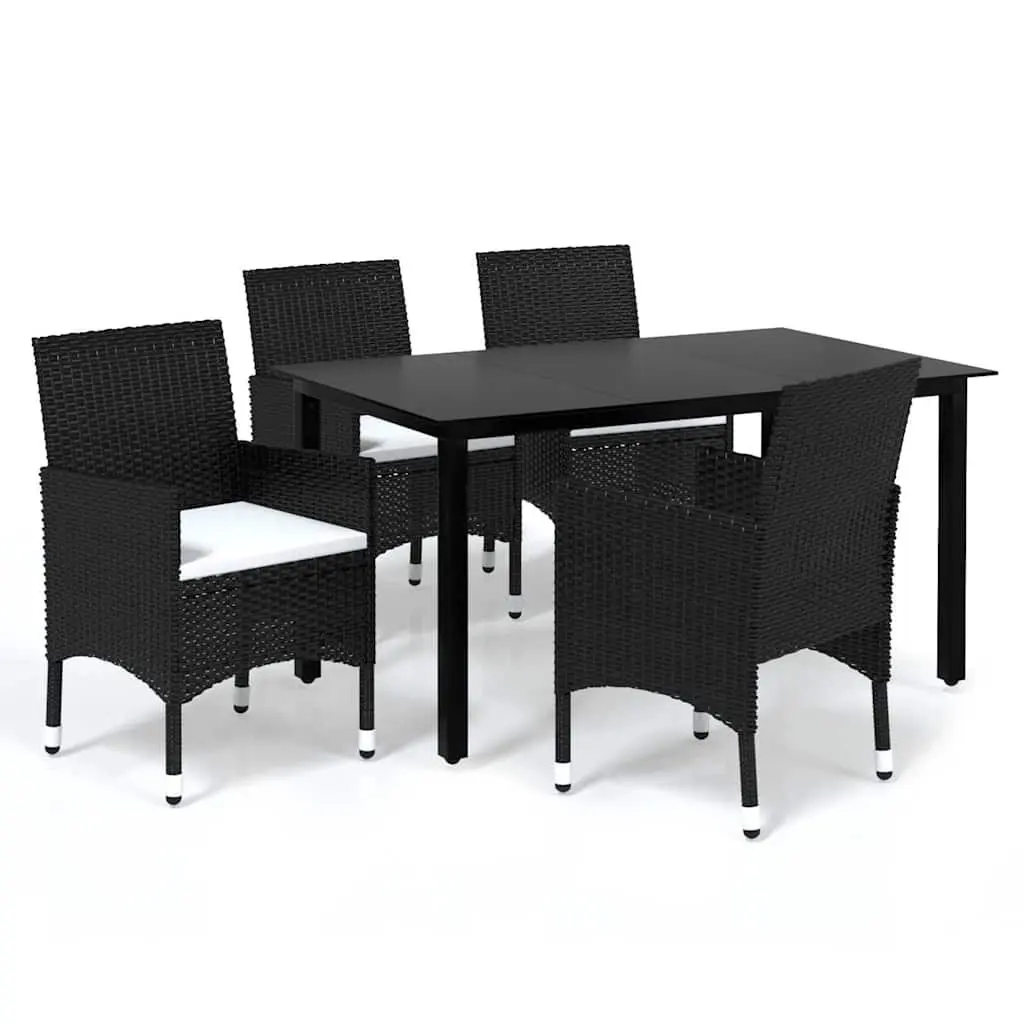 5 Piece Garden Dining Set Outdoor Patio Furniture Black PE Rattan Chairs Table