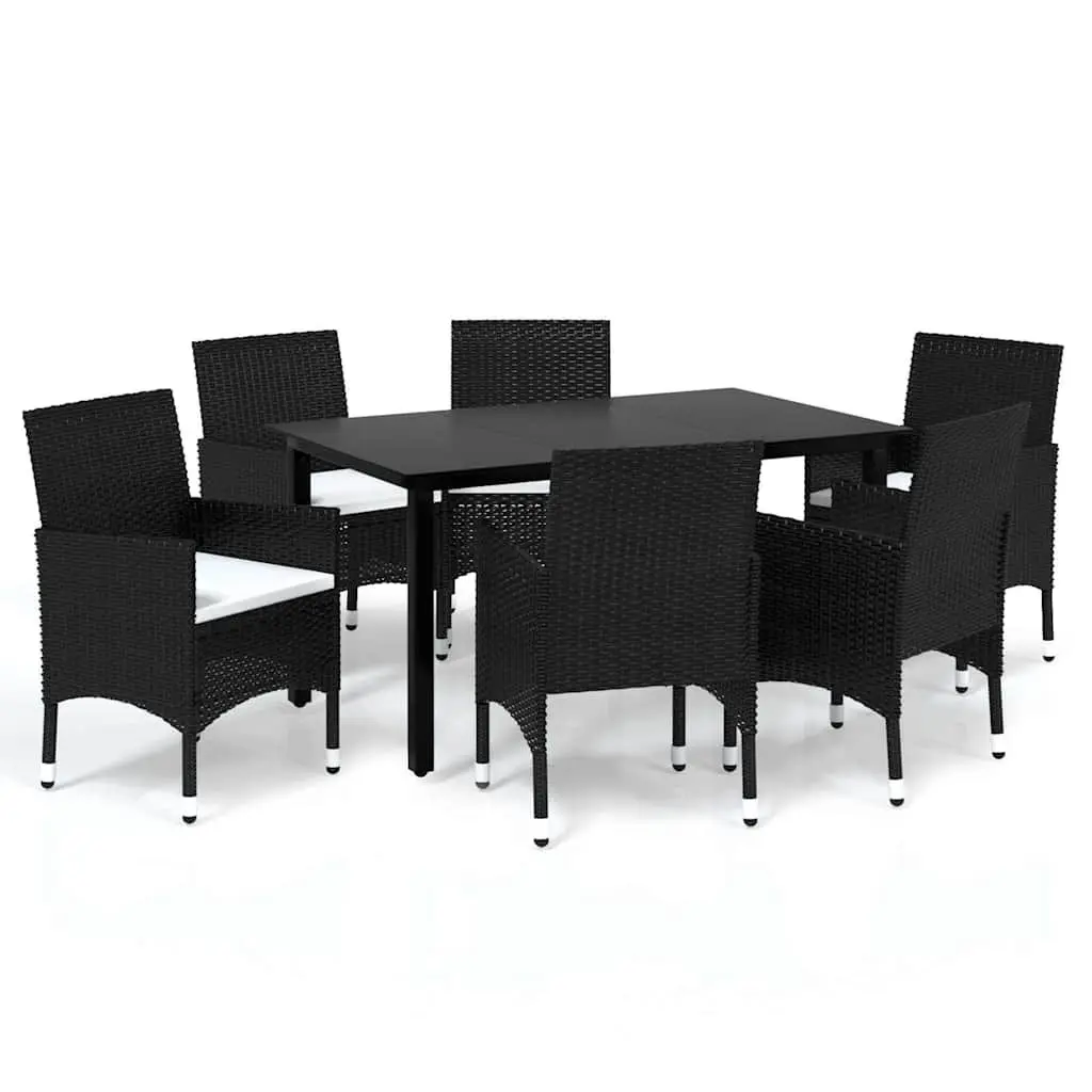 7 Piece Outdoor Dining Set Garden Patio Furniture Glass Top Black PE Rattan Chairs