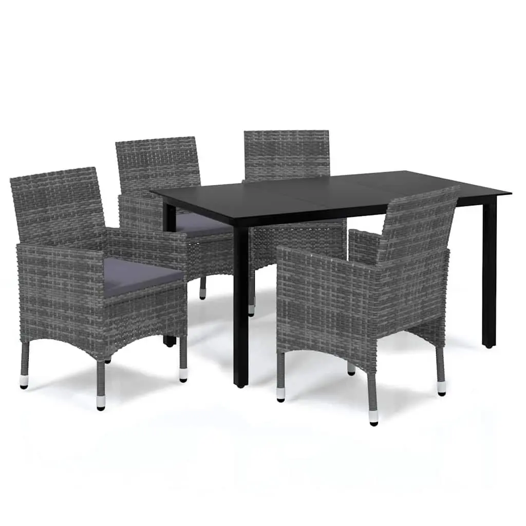 5 Piece Garden Dining Set with Grey Cushions