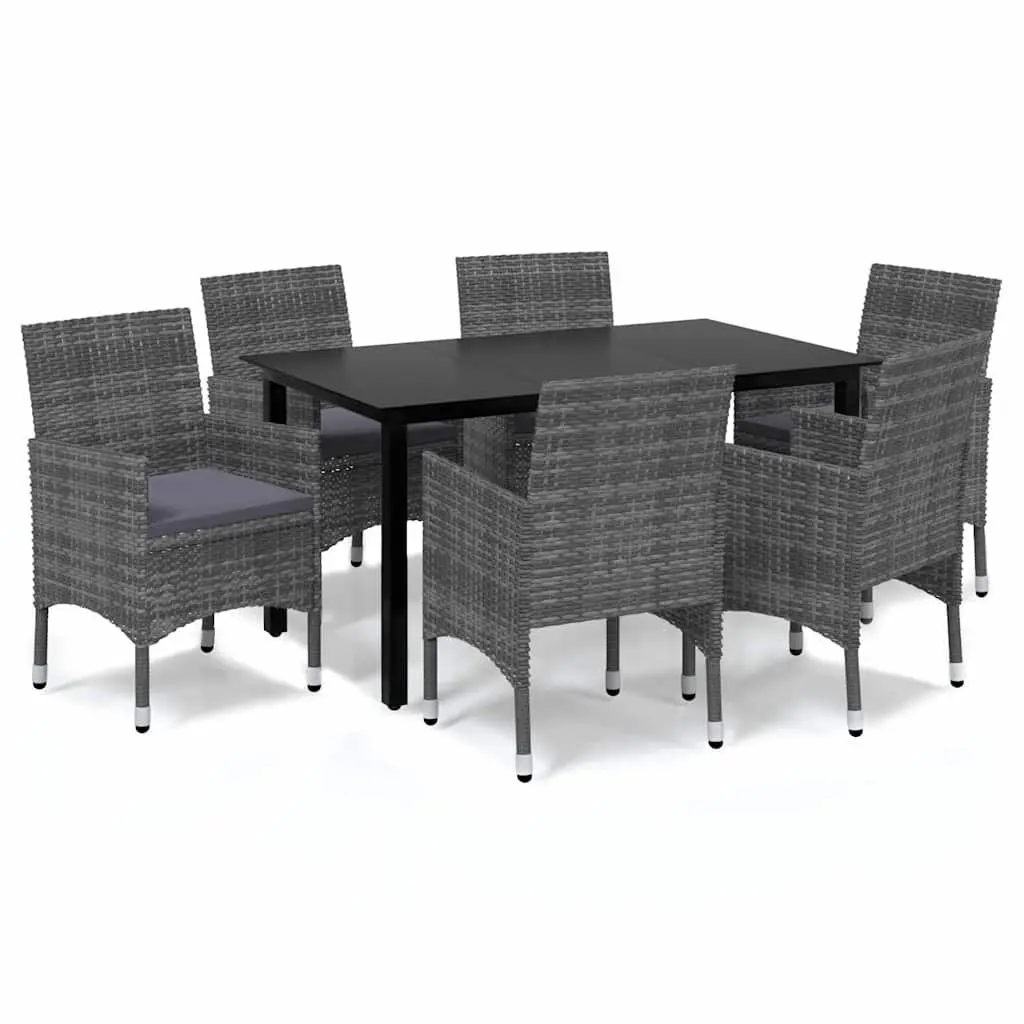 Outdoor Furniture Dining Set 7 Piece Poly Rattan Table Chairs Grey with Cushions