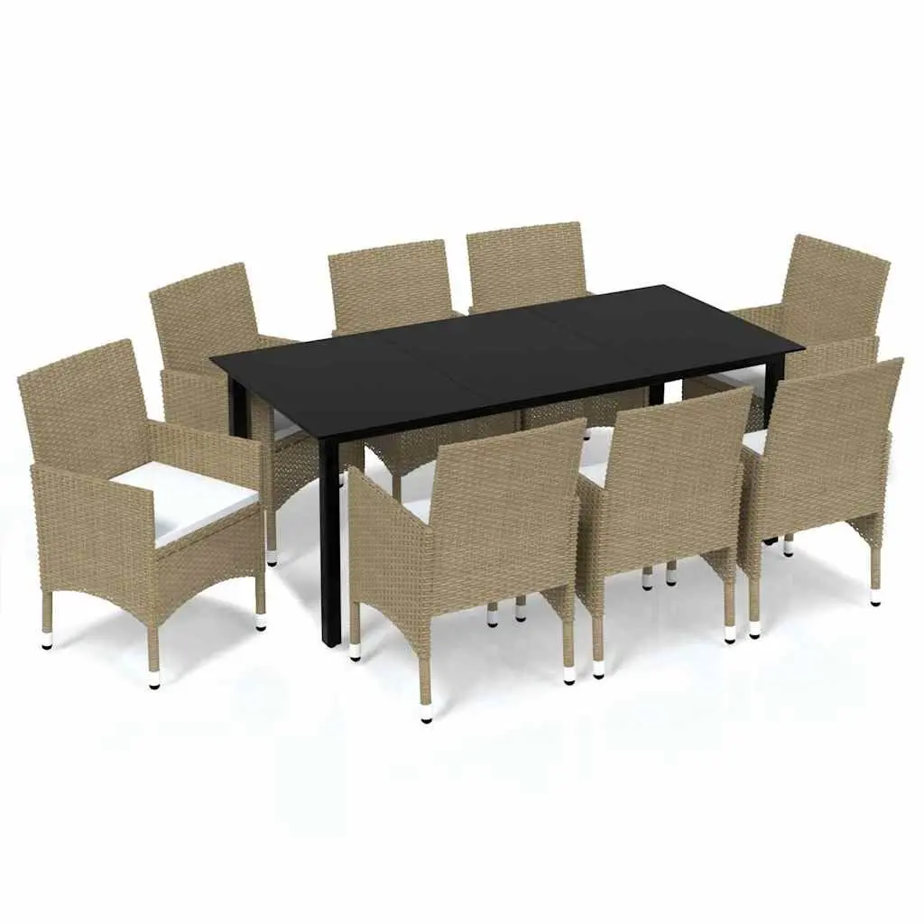 Outdoor Furniture Set 9 Piece Patio Dining Set PE Rattan Beige with Cushions