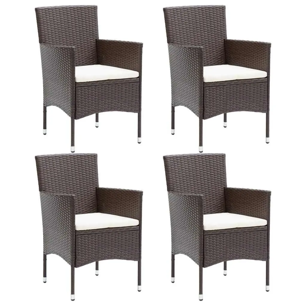 5 Piece Garden Dining Set Outdoor Furniture Cushions Brown PE Rattan