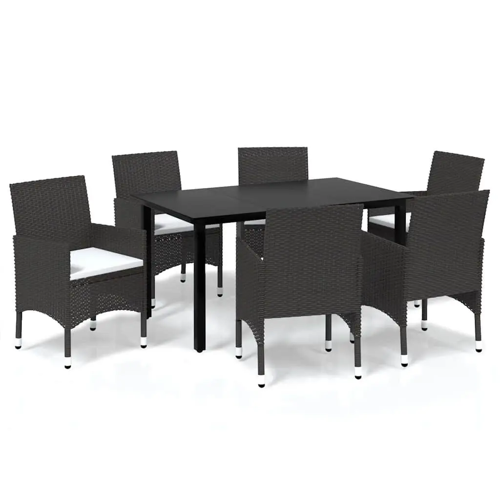 Garden Dining Set 7 Piece Outdoor Patio Furniture Brown Poly Rattan with Cushions
