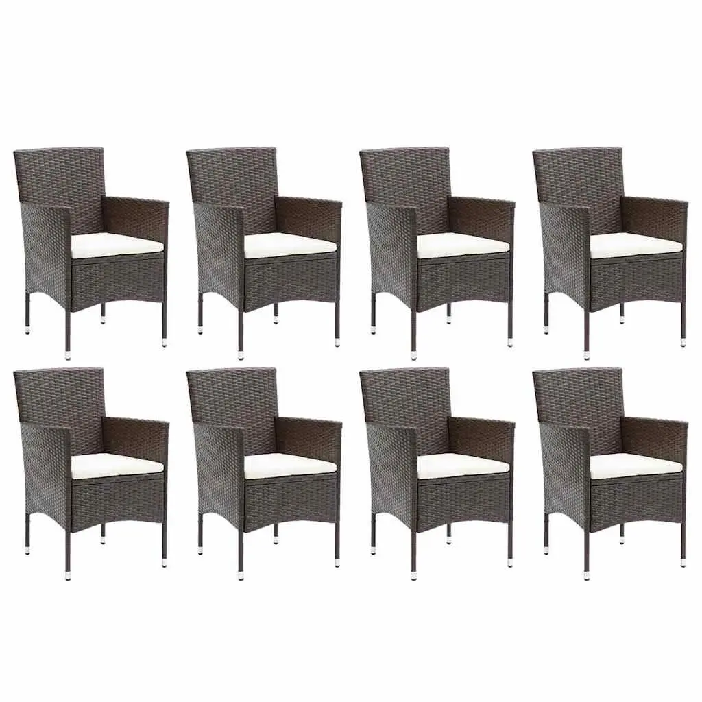 Outdoor Dining Set 9 Piece Patio Furniture Cushioned Steel PE Rattan Brown with Glass Top