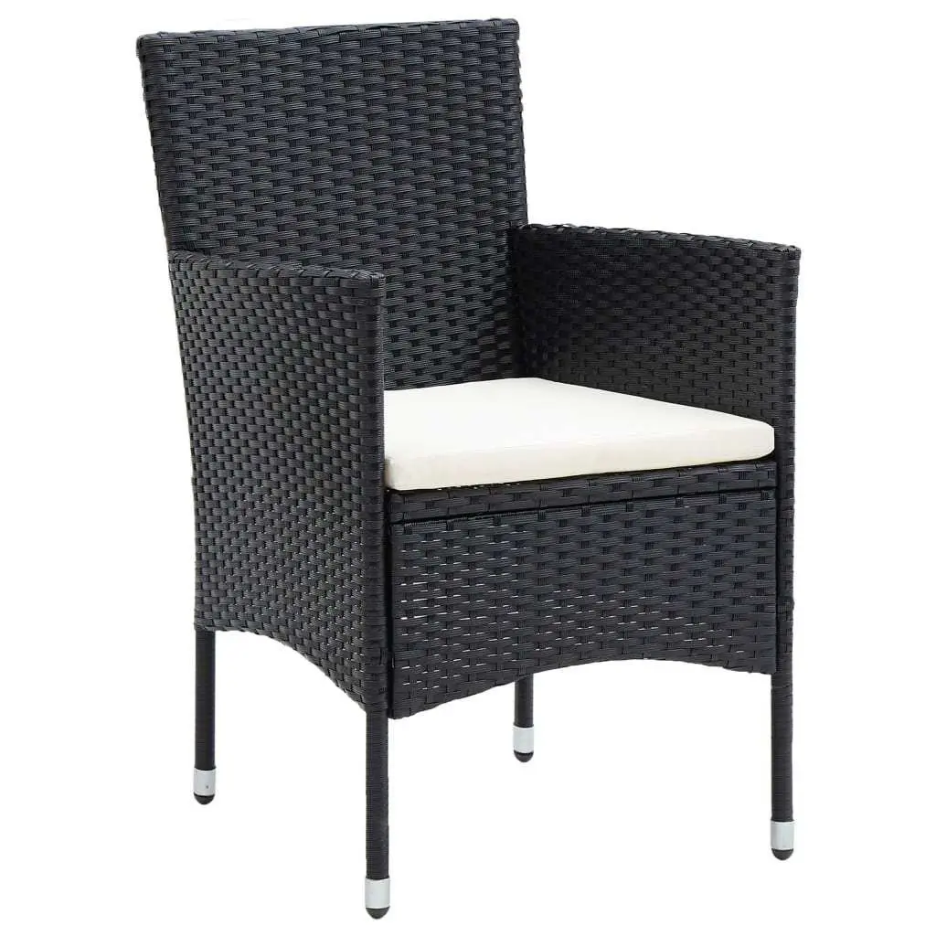 Outdoor Dining Set 3 Piece Garden Furniture PE Rattan Table Chairs with Cushions Black