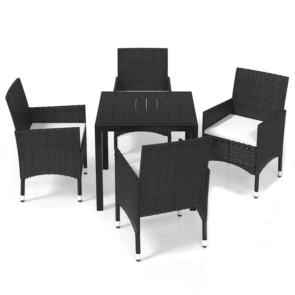 5 Piece Outdoor Dining Set Black PE Rattan Patio Garden Furniture with Cushions