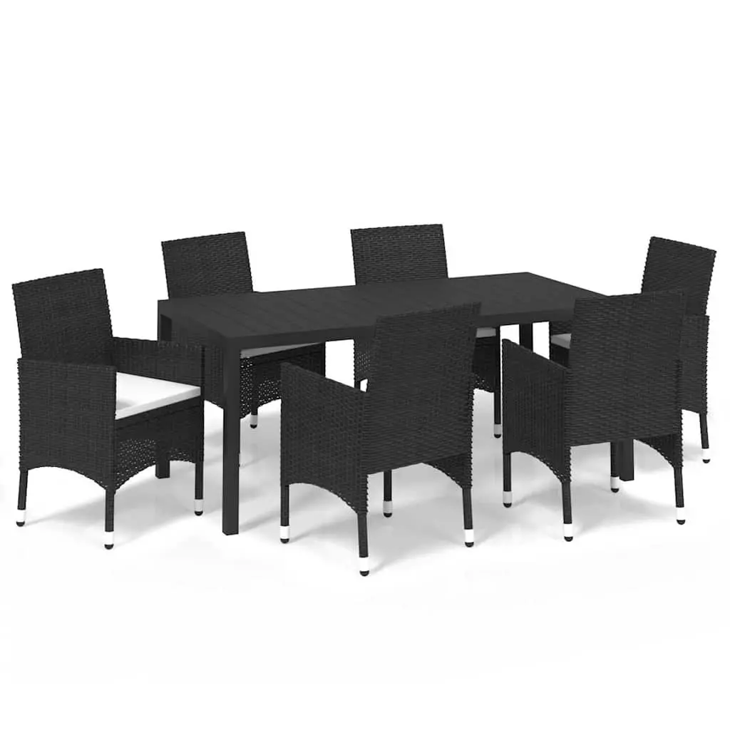 7 Piece Garden Dining Set Outdoor Patio Table Chairs Black PE Rattan Cushions
