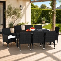 Garden Dining Set 9 Piece Outdoor Patio Furniture Poly Rattan Black Chairs Table