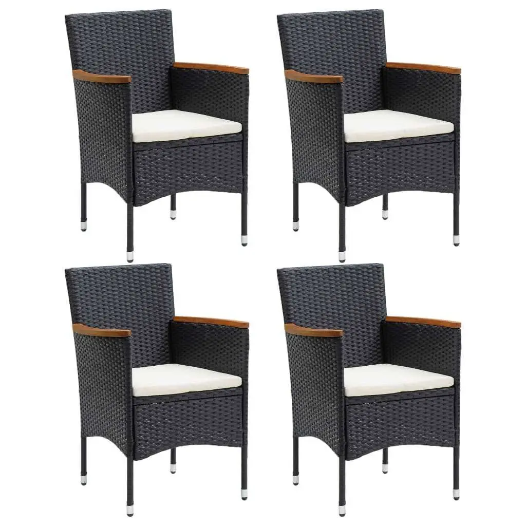 Garden Dining Set 5 Piece Outdoor Patio Furniture Black Poly Rattan with Cushions