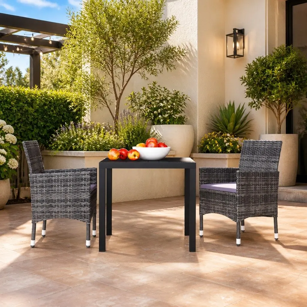 Garden Dining Set 3 Piece Outdoor Furniture Table and Chairs with Cushions Grey