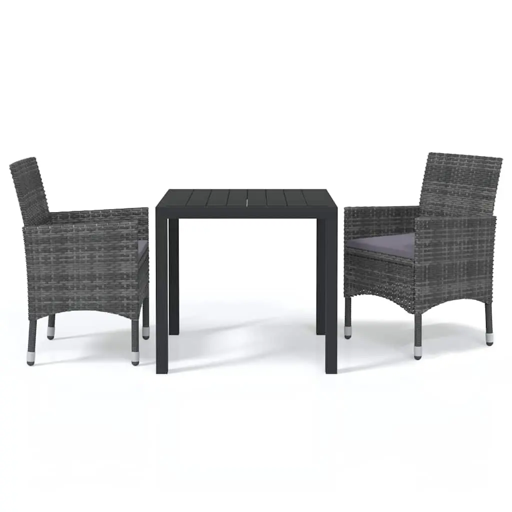 Garden Dining Set 3 Piece Outdoor Furniture Table and Chairs with Cushions Grey