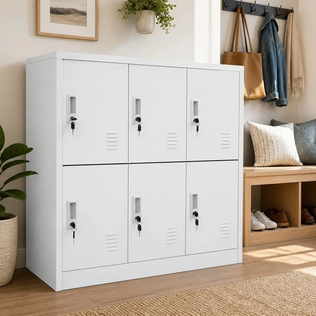 Locker Cabinet Storage Organiser 2 Piece Set Grey Steel Office School Bedroom
