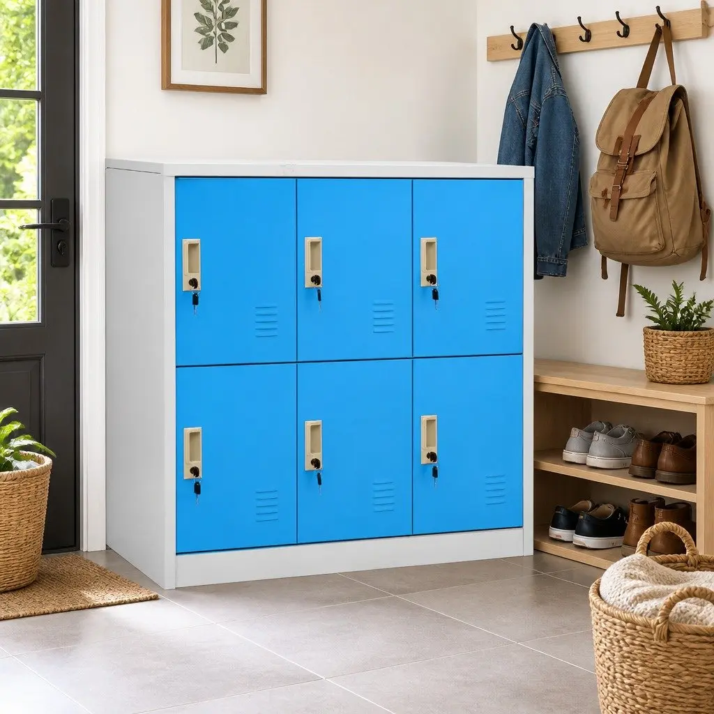 Storage Locker Cabinets Set 2 pcs Light Grey Blue Metal Cabinet Organization