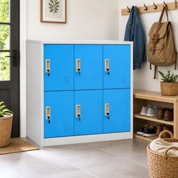 Storage Locker Cabinets Set 2 pcs Light Grey Blue Metal Cabinet Organization