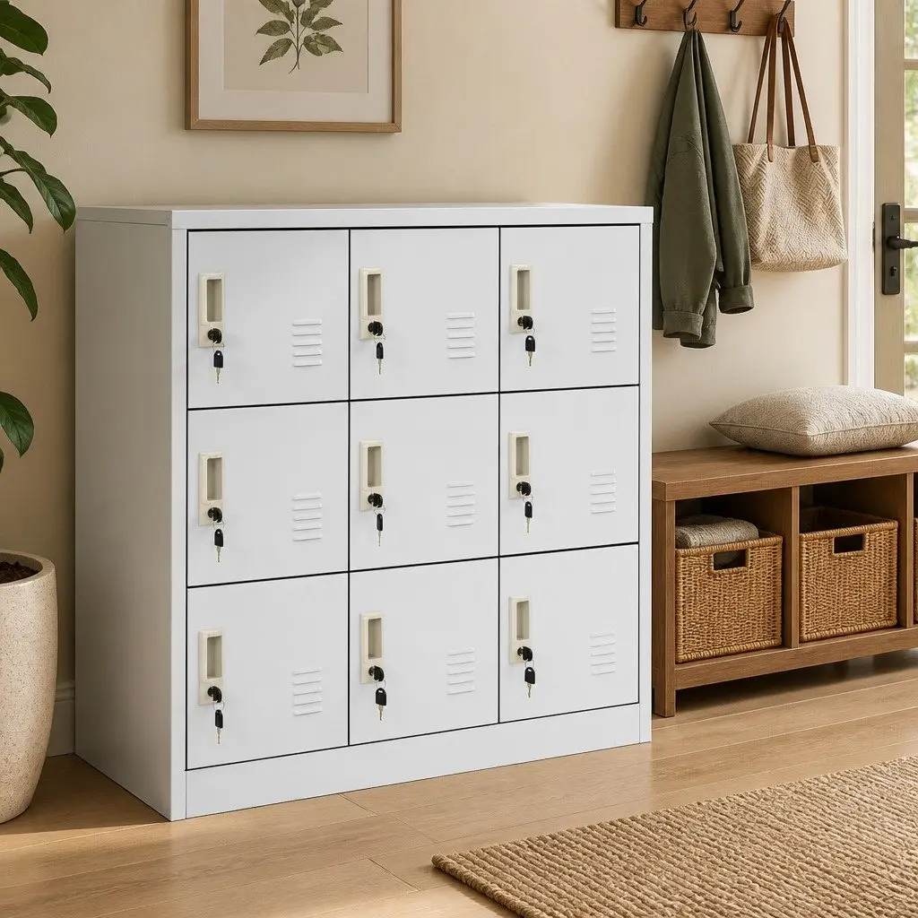 Steel Locker Cabinet Storage Organiser 2 Piece Grey Office Cupboard with Locks
