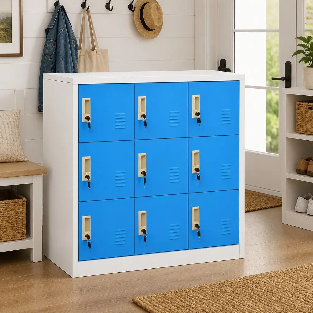 Storage Locker Cabinet Set 2 pcs Steel Lockable Organiser Light Grey Blue