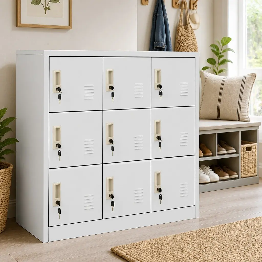 Storage Locker Cabinet Set 5 Piece Modern Organiser 90L x 45W x 92.5H cm Light Grey Steel