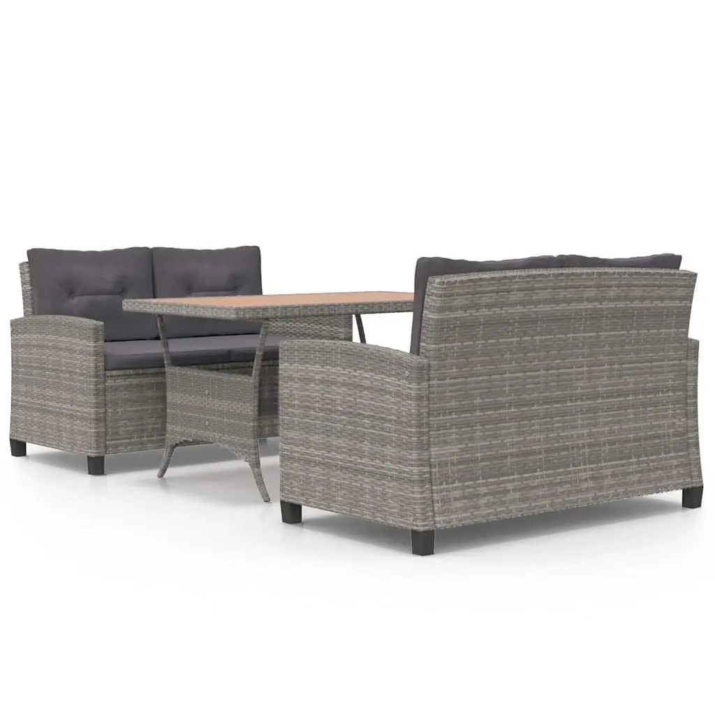 Outdoor Dining Set 3 Piece Patio Furniture Poly Rattan Steel Frame Grey