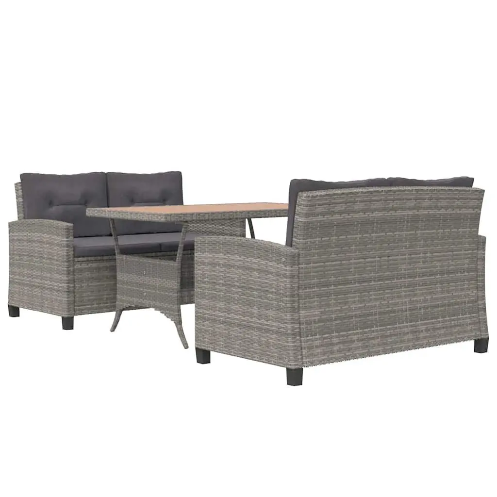 Outdoor Dining Set 3 Piece Patio Furniture Poly Rattan Steel Frame Grey