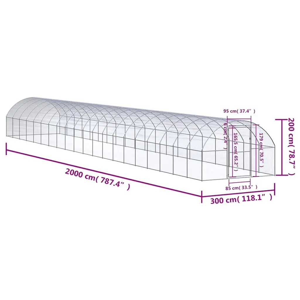 Chicken Coop Run Enclosure Outdoor Poultry 3x2x20m Silver Galvanised Steel Wire Mesh
