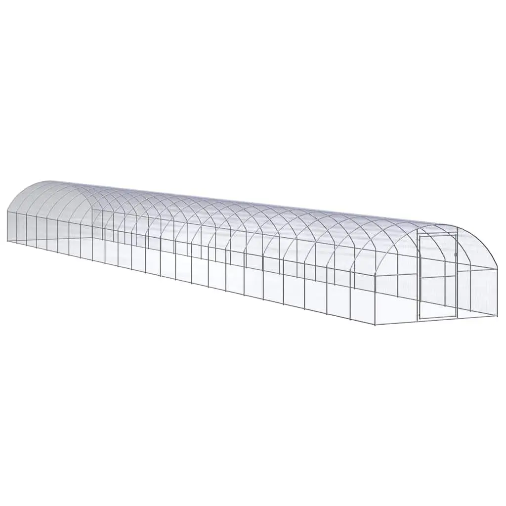 Chicken Coop Run Galvanised Steel Poultry Enclosure 3 x 24 x 2 m Silver