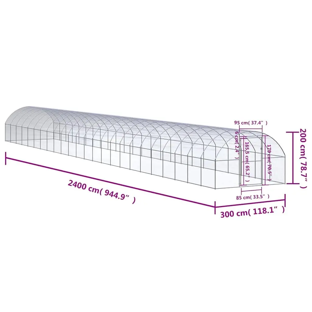 Chicken Coop Run Galvanised Steel Poultry Enclosure 3 x 24 x 2 m Silver