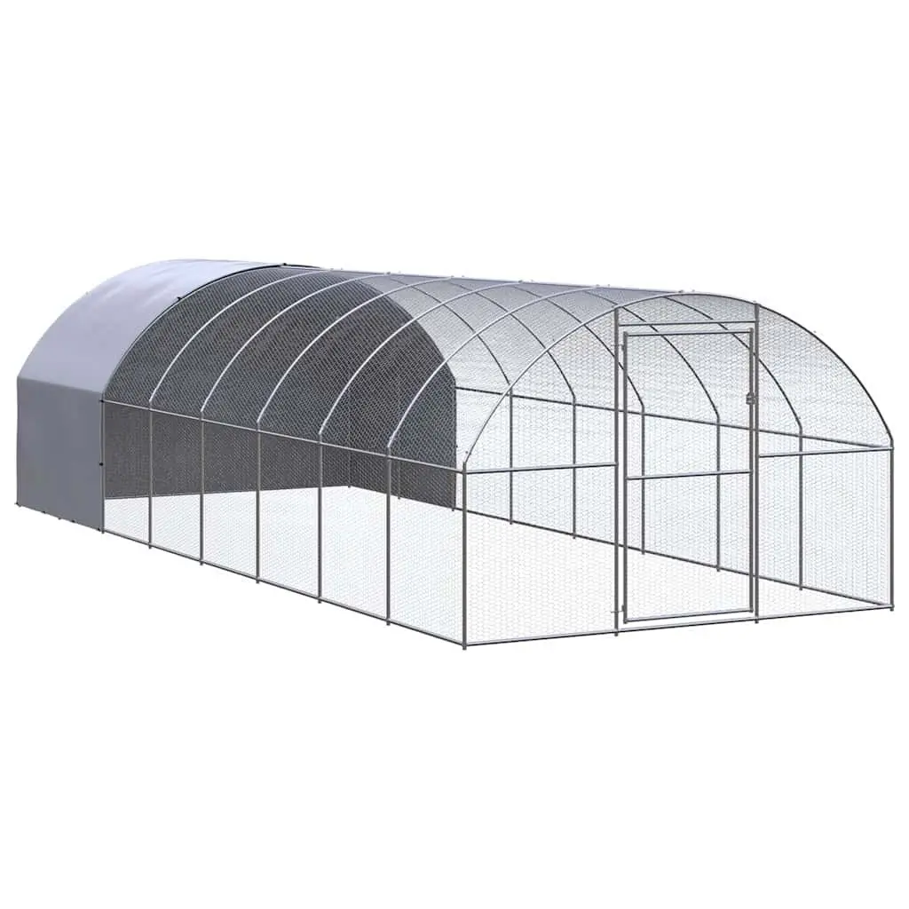 Galvanised Steel Enclosure for Poultry Outdoor Chicken Coop 3m x 8m x 2m Silver