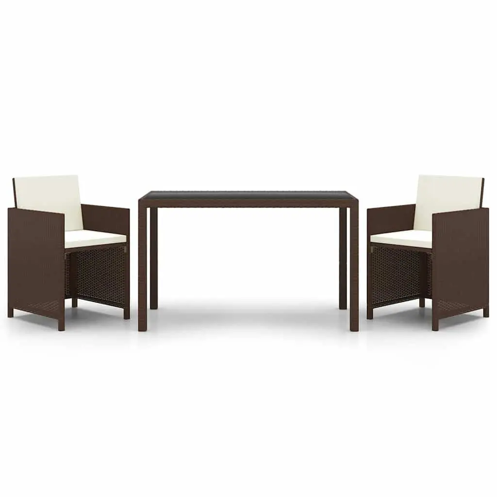3 Piece Garden Dining Set Outdoor Table Chairs Cushions Brown