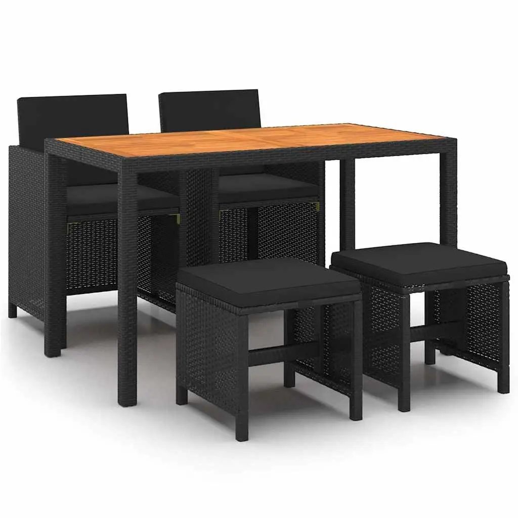 5 Piece Outdoor Garden Dining Set Black PE Rattan Table Chairs Cushions